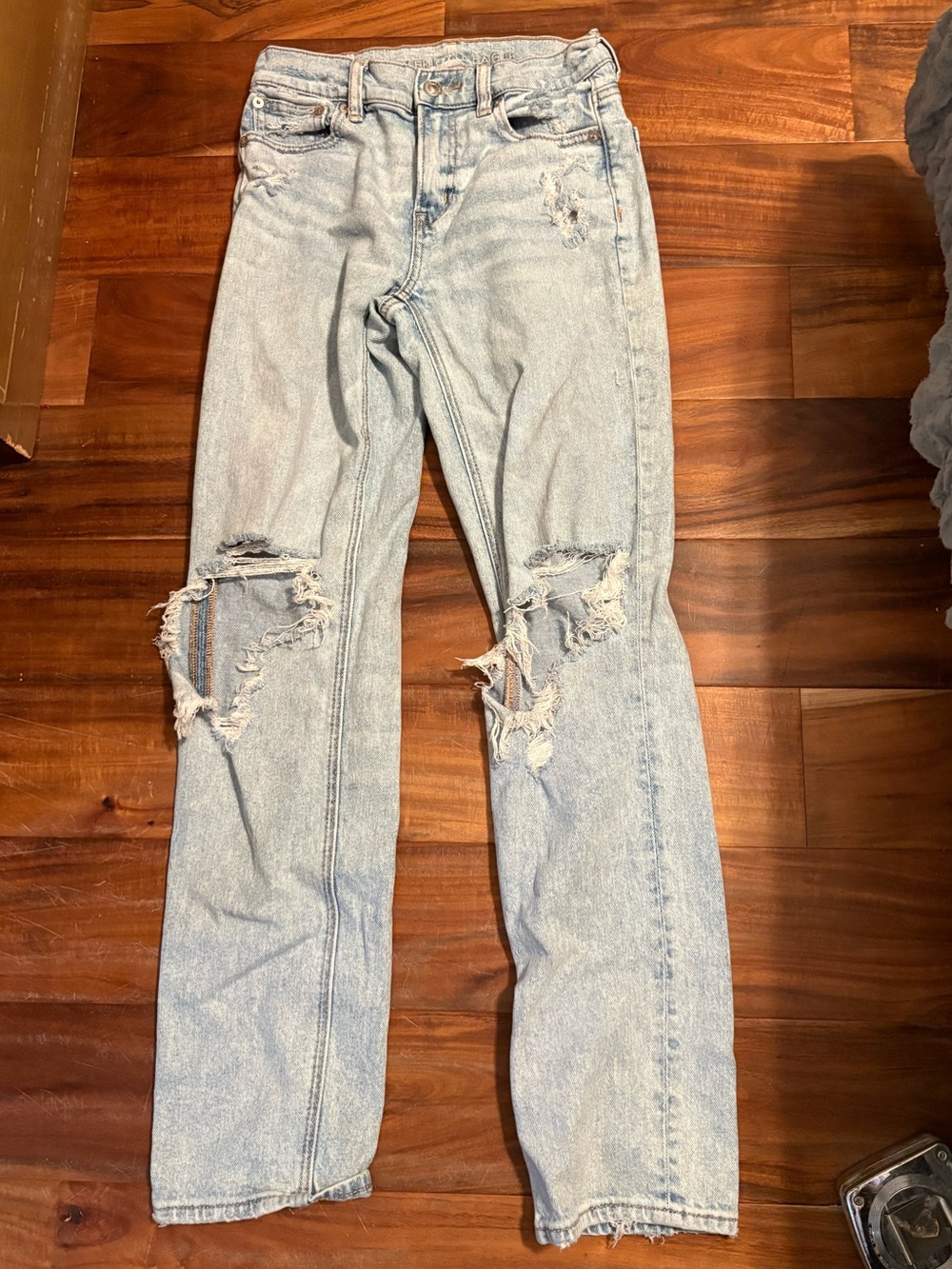 Waisted Baggy American eagle Straight Jeans 0 Long Distressed (1471)